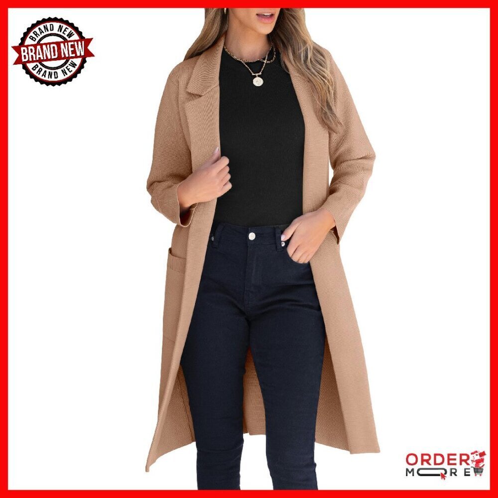 Oversized Knit Cardigan with Lapel, Long Sleeve Sweater for Fall Winter